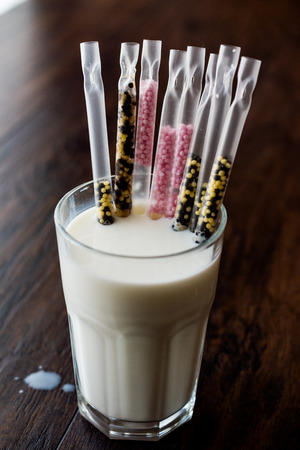 Milk Straw with Flavor Beads  Encourage Milk Drinking for Children. Food Concept.