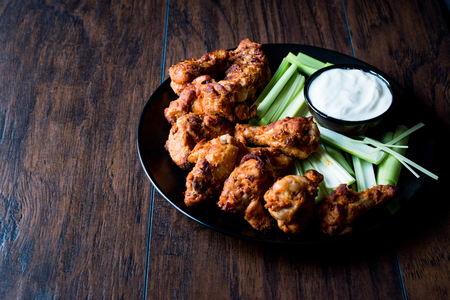 Buffalo Wings with Dip Sauce and Leek. Fast Food.の写真素材