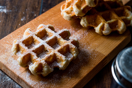 Belgium Waffle with Powdered Sugar. Traditional Food.の写真素材