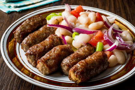 Turkish Tekirdag or inegÃ¶l Kofte with Piyaz Salad / Kofta. Traditional Food.の写真素材