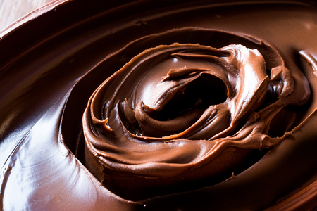 Sweet Dark Chocolate Cream in a brown  bowl. Traditional Food.の写真素材
