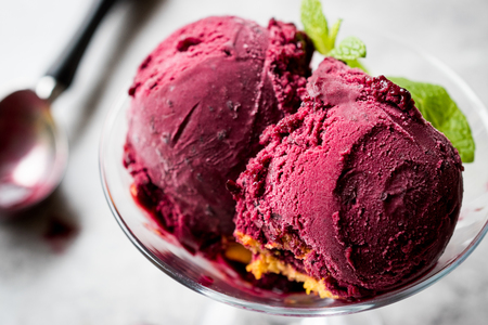 Organic Berry Sorbet Ice Cream Balls in Cup Ready to Eat. Organic Food.の写真素材