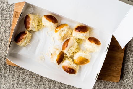 Turkish Sacakli Sakalli or mini cheese sandwich turkish fast food concept.