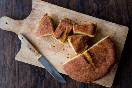 Turkish Cornbread / Misir Ekmegi on wooden surface (organic food)