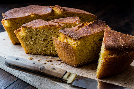 Turkish Cornbread  Misir Ekmegi on wooden surface (organic food)
