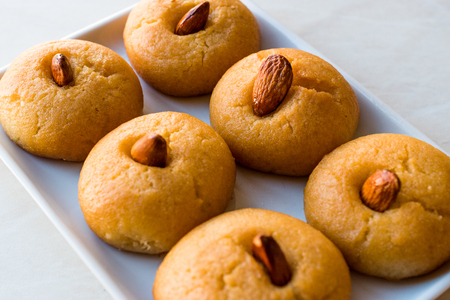 Turkish Dessert Sekerpare / Small cakes with Almond and Sherbet Syrup. Dessert Concept.の写真素材