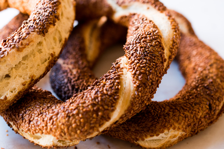 Turkish Bagel Simit with Sesame. Traditional Food.