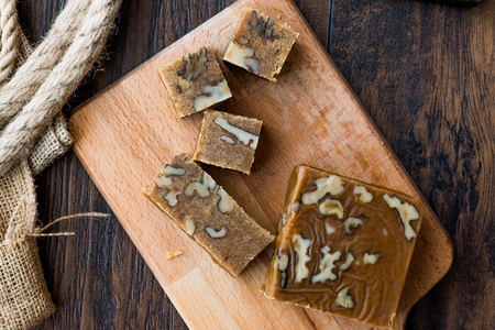 Turkish Summer Helva or Halva with walnut. Dessert Concept.