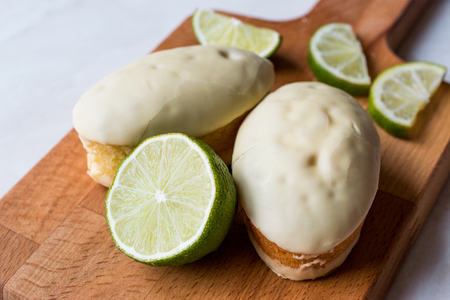White Chocolate Covered Mini Key Lime Cake. Dessert Concept.の写真素材