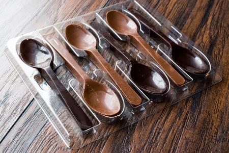 Milk and Dark Chocolate Spoons. Dessert Concept.の写真素材