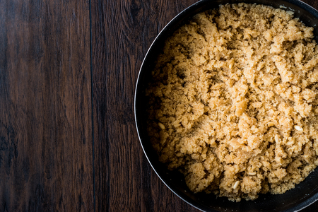 Turkish Semolina Dessert in a pan / irmik helvasi. Traditional Dessert.の写真素材