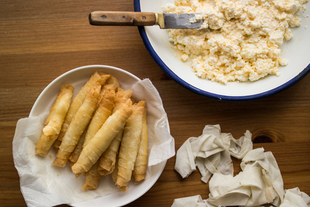 Borek is a family of baked filled pastries made of a thin flaky dough known as phyllo.の写真素材