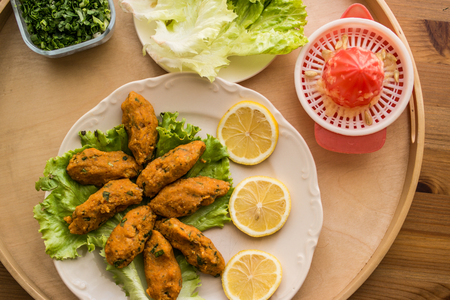 Turkish Mercimekli kofte made with bulgur and lentilの写真素材