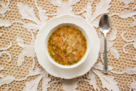 Traditional turkish chicken broth soupの写真素材