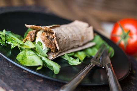 diet wrap with meat and greensの写真素材