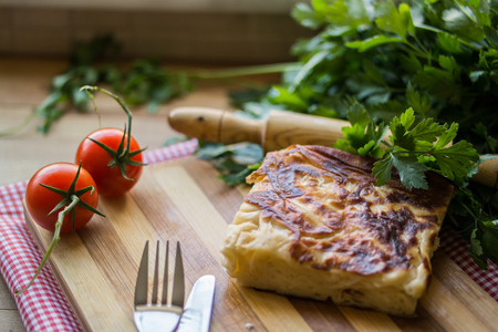 Turkish traditional food su boregi or borek with minced meat or cheeseの写真素材