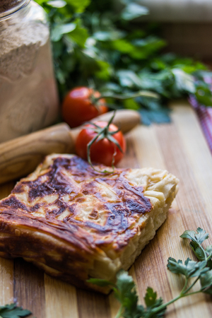 Turkish traditional food su boregi or borek with minced meat or cheeseの写真素材