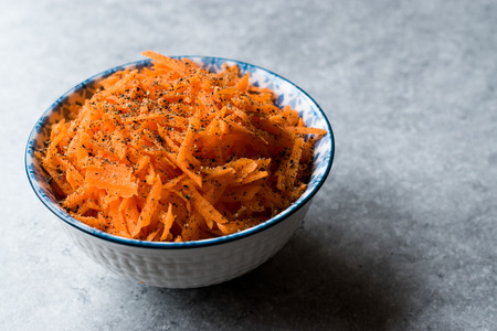 Korean Style Spicy Carrot Salad in Bowl. Traditional Food.の写真素材