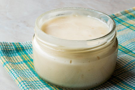 Mastic Gum Paste Pudding Custard in Jar. Dessert Concept.の写真素材