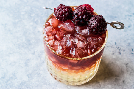 Bramble Cocktail with Blackberries and Crushed Ice. Beverage Conceptの写真素材