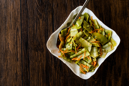 Snow peas salad with carrot slices / Sultani Bezelye. Organic food