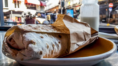 Street Food Wrap / Shawarma with buttermilk or ayran. fast foodの写真素材