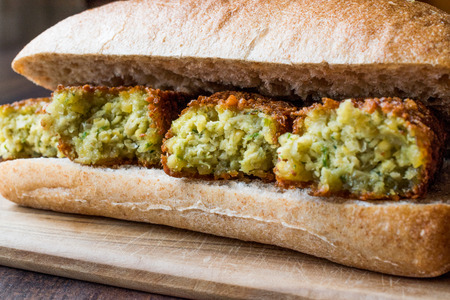 Chickpea Falafel Sandwich with Pita Bread. Traditional Sandwich.の写真素材
