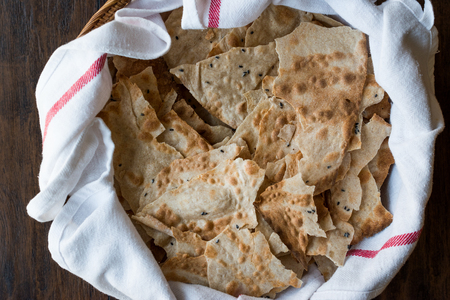 Pane Carasau Crispy Flatbread From Sardinia. (Thin Bread). Organic Food.