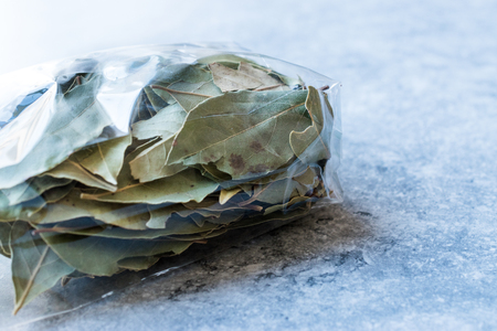 Daphne Leaves in Package from Laurel Tree. Organic Product.の写真素材