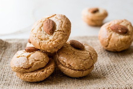 Turkish Almond Cookies on Sack / Acibadem Kurabiyesi. Bakery Conceptの写真素材