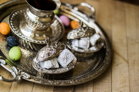 Turkish delight in silver trayの写真素材