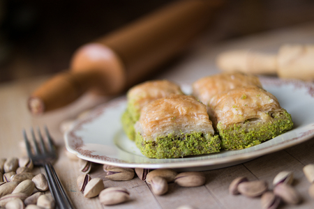 turkish baklava with pistachioの写真素材