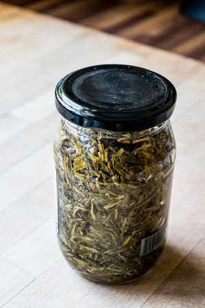 Zahter / Brine Herb Thyme in a bottle. / Salamura. Organic Food.の写真素材