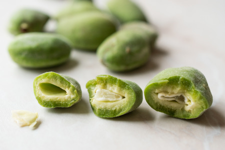 Half Cut Green Almonds with Seeds / Cagla Badem. Organic Food.
