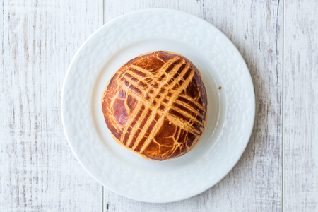 Turkish Pastry Pogaca on white wooden surface. Traditional Bakery