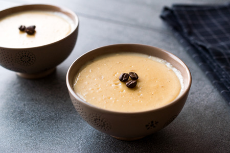 Turkish Coffee Pudding with Coffee Beans Served in Bowls Ready to Eat. Traditional Dessert.の写真素材