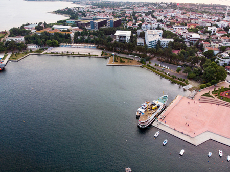 Aerial Drone View of Istanbul Tuzla Seaside with Boats. City Life near the Sea.の写真素材