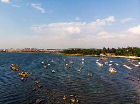 Aerial Drone View of Istanbul Tuzla Seaside with Boats. City Life near the Sea.