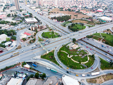 Aerial Drone View of Istanbul Kartal Highway Intersection / Interchange. Transportation