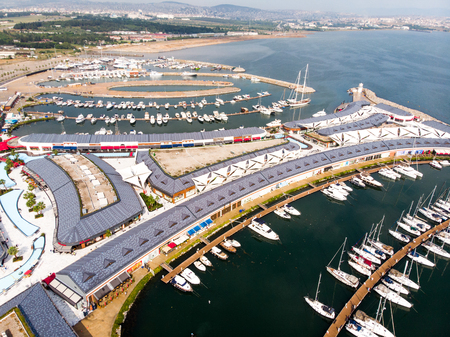 Istanbul, Turkey - February 23, 2018: Aerial Drone View of Viaport Marina in Tuzla Istanbul. Marin lifeのeditorial素材