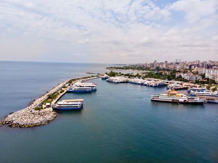 Aerial Drone View of Bostanci Sea Bus and Steamboat Ferry Pier / Istanbul Seaside. Cityscapeの写真素材