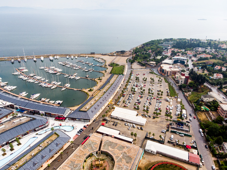 Istanbul, Turkey - February 23, 2018: Aerial Drone View of Viaport Marina in Tuzla Istanbul. Marin lifeのeditorial素材