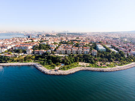 Aerial Drone View of Kadikoy Moda Seaside in Istanbul. Cityscape.の写真素材