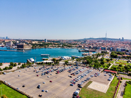 Aerial Drone View of Kadikoy Car Park in Istanbul. Cityscapeの写真素材