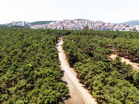 Aerial Drone View of Aydos Forest Lake in Istanbul. Natural Life.の写真素材
