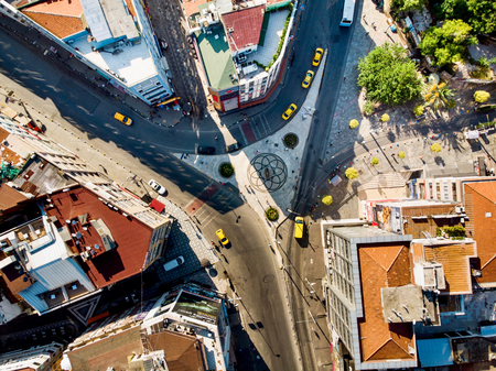 Istanbul, Turkey - May 23, 2018: Aerial Drone View of Istanbul Kadikoy Square / Bull Statue. Cityscape.のeditorial素材
