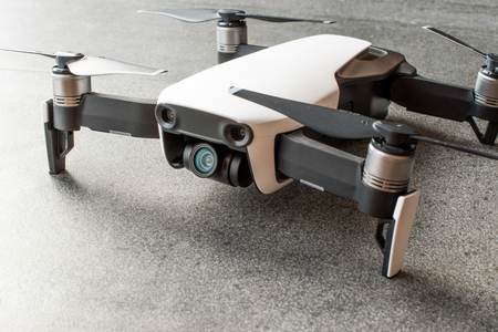 Istanbul, Turkey - July 3, 2018: DJI MAVIC AIR - Compact Drone by DJI with 12 MP 4K HDR camera, mounted on a 3-axis gimbal. Camera and sensors view. Technological Equipment.のeditorial素材