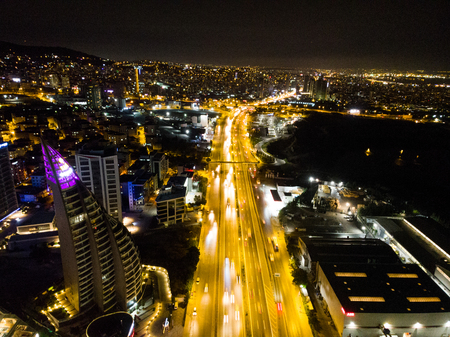 Istanbul, Turkey - February 23, 2018:Aerial Night View of Istanbul Kartal E5 (D100) Highway. Cityscape.のeditorial素材