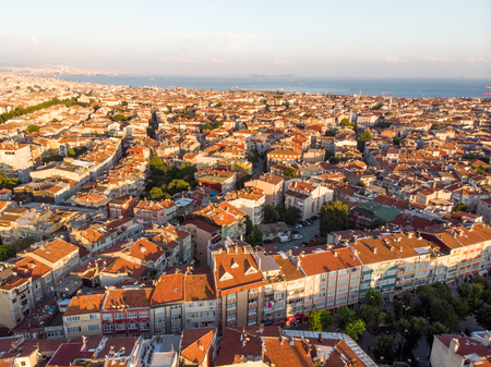 Aerial Drone View of Unplanned Urbanization Istanbul Capa Sehremini Aksaray / Turkey. Cityscape.の写真素材