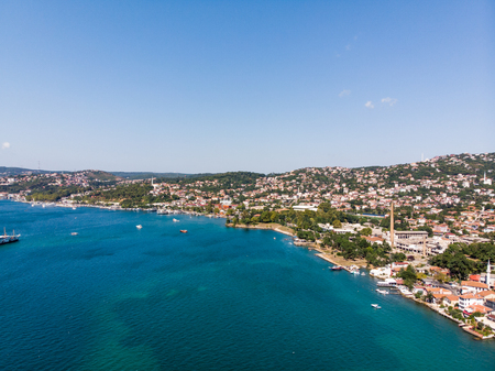 Aerial Drone View of Beykoz Pasabahce in Istanbul Seaside / Turkey. Cityscape.のeditorial素材